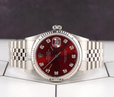 Rolex 36mm Datejust Steel Fluted Jubilee Red Dial Watch 16014